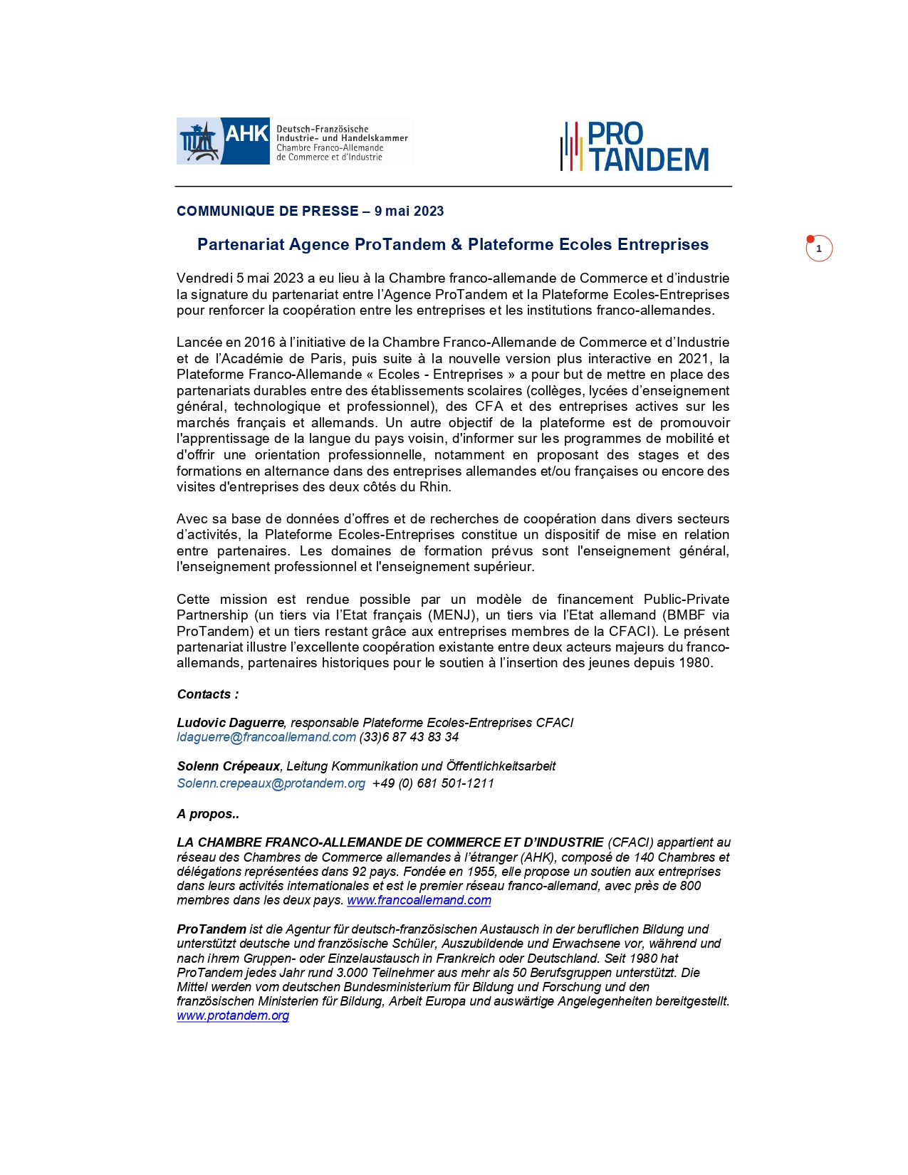 Partenariat Agence ProTandem & Plateforme Ecoles Entreprises